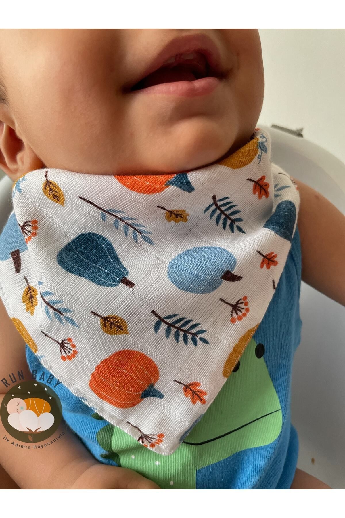 runbaby (8 ADET) Müslin Kumaş Çıtçıtlı Bebek Salya Önlük & Fular - Görsel 2