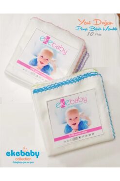 Ekebaby Pamuk 10'lu Karışık Renk Ağız Mendili Kenar Overlok Işlemeli