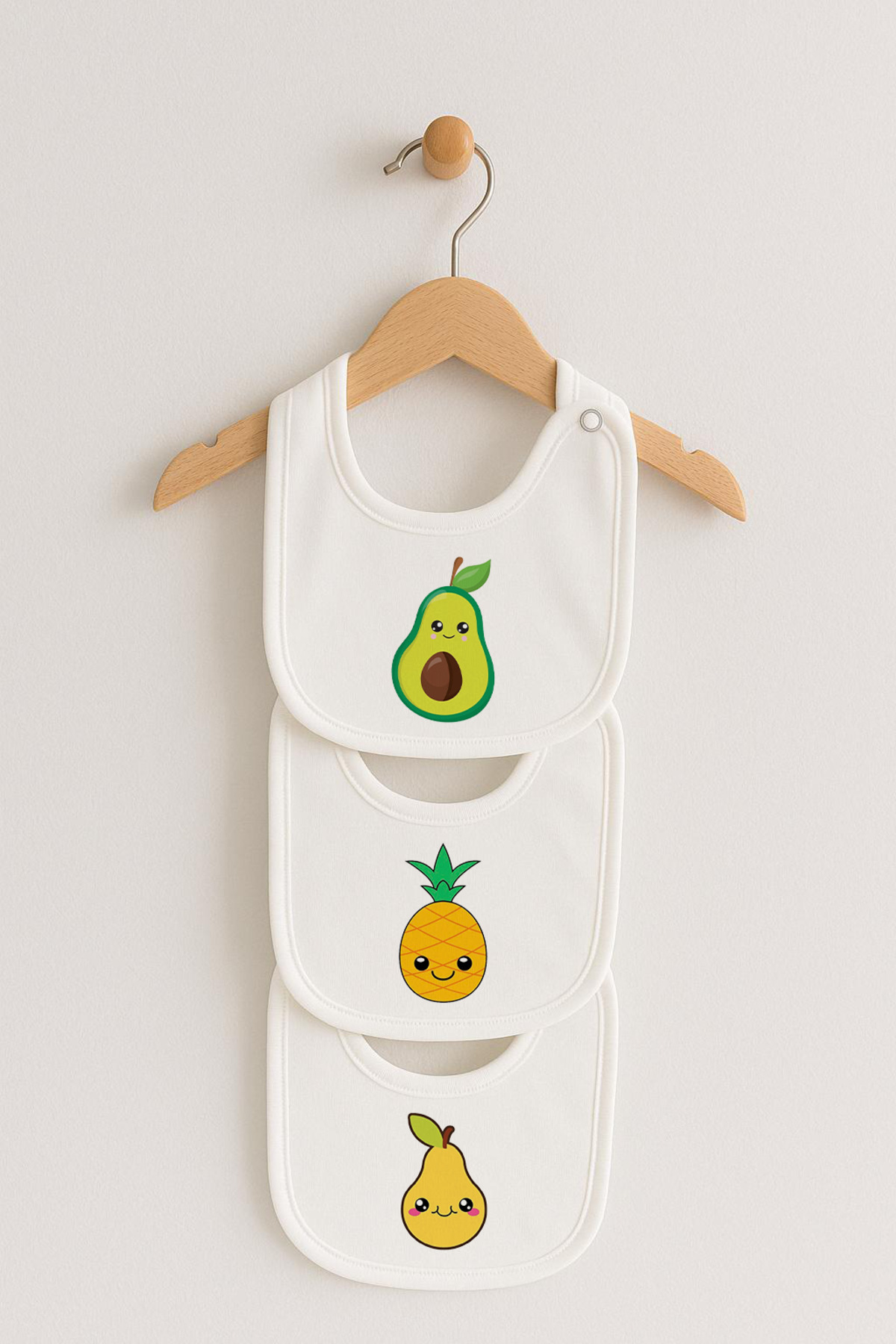 Bebe wini %100 Pamuk Penye Çift Katlı 3'lü Meyve Desenli Mama Önlüğü - Görsel 2
