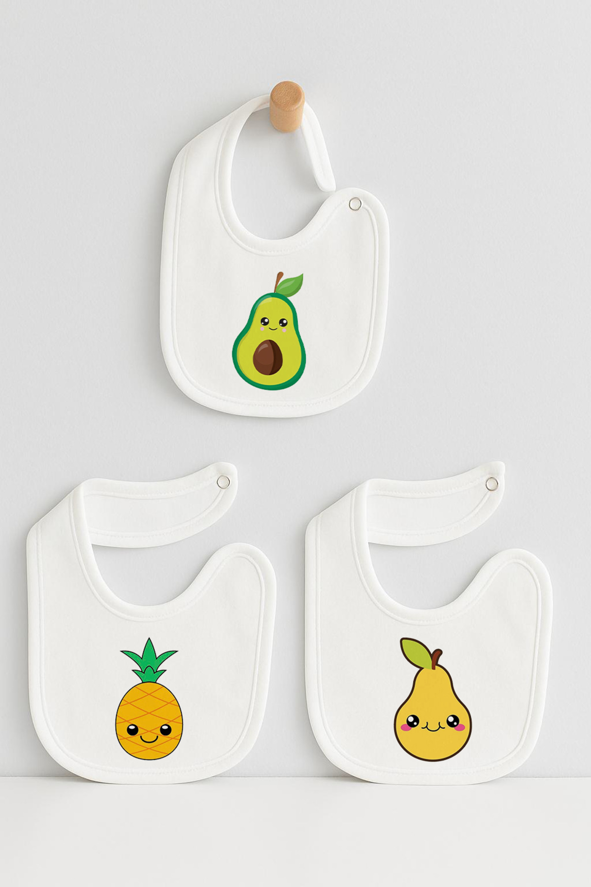 Bebe wini %100 Pamuk Penye Çift Katlı 3'lü Meyve Desenli Mama Önlüğü - Görsel 3