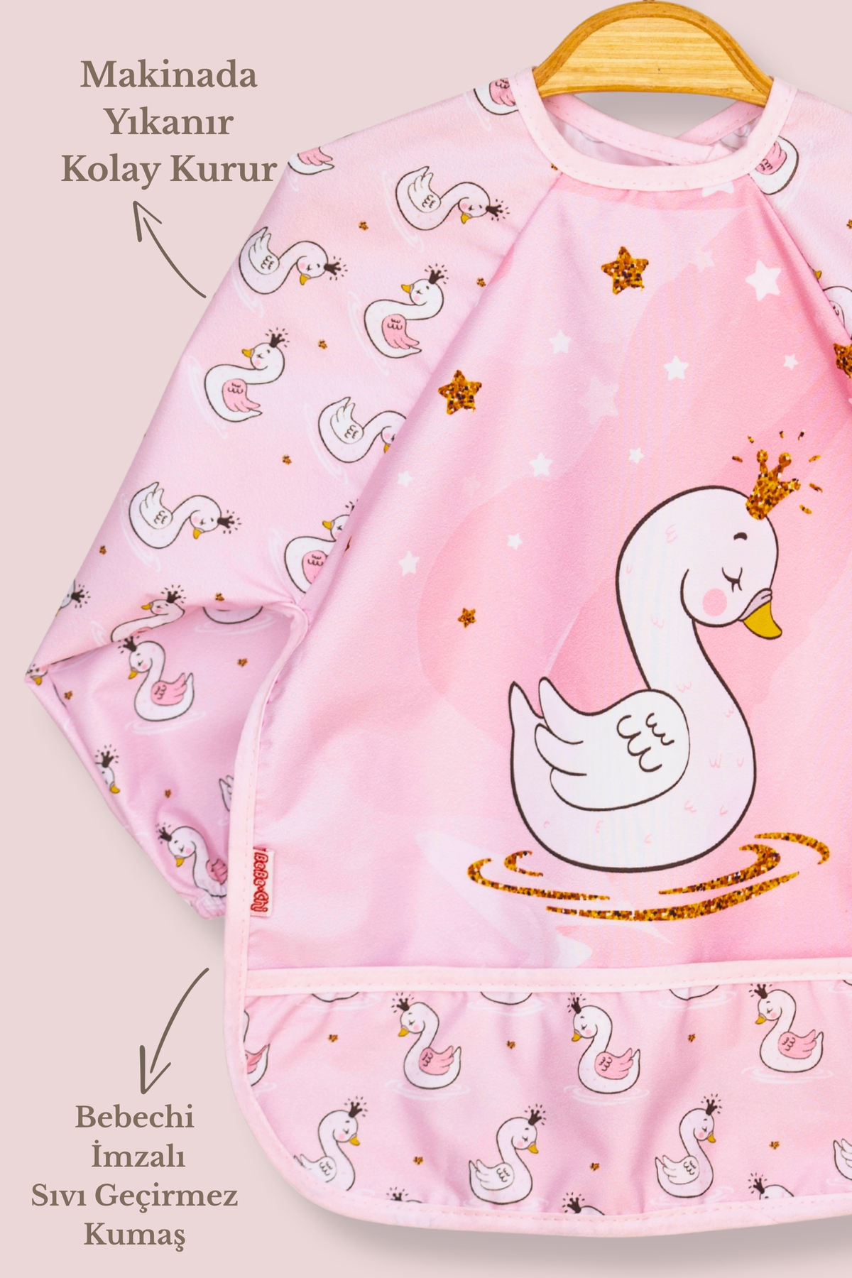 Bebechi Kuğu Uzun Kollu Giyilebilir-Kolsuz | 2'Li Pratik Set Cepli | Sıvı Geçirmez Mama Önlüğü 6-24 AY - Görsel 2