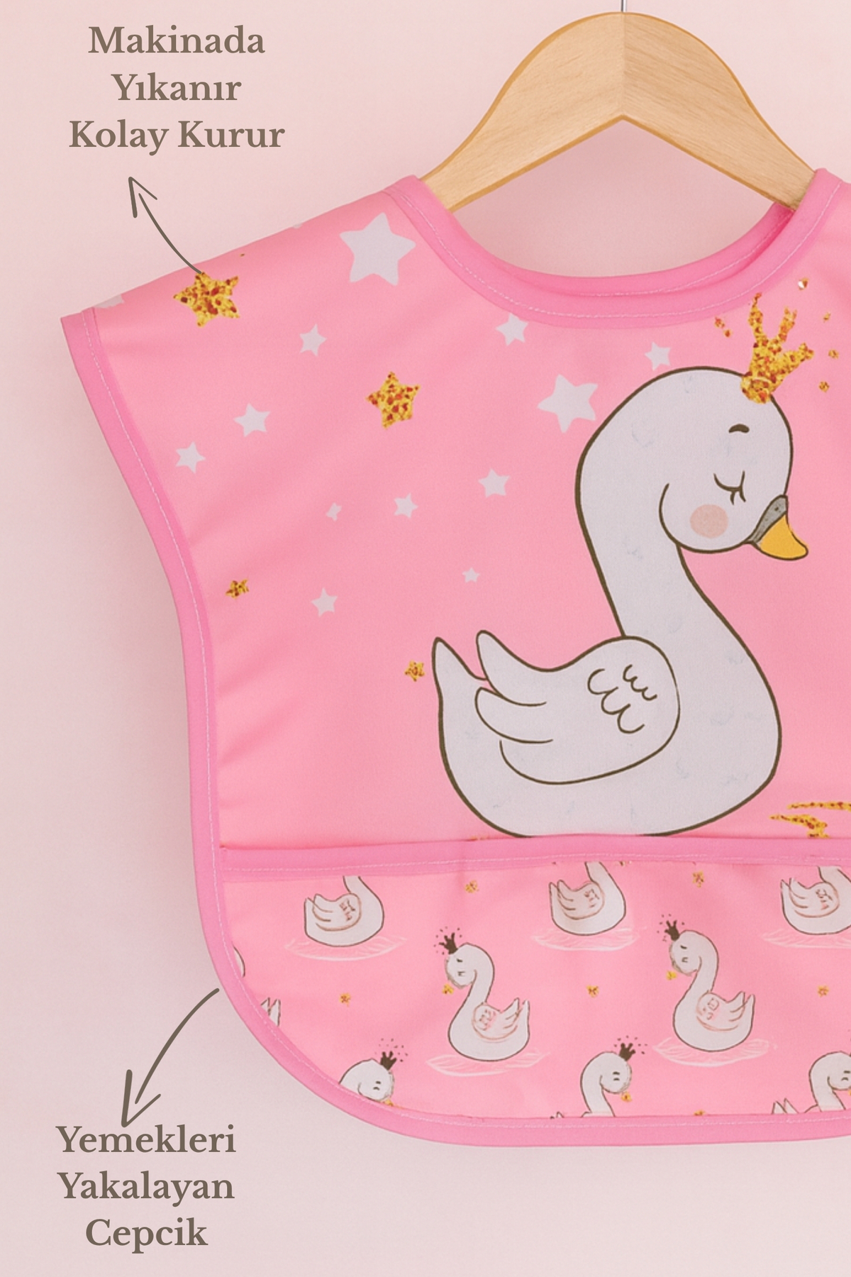 Bebechi Kuğu Uzun Kollu Giyilebilir-Kolsuz | 2'Li Pratik Set Cepli | Sıvı Geçirmez Mama Önlüğü 6-24 AY - Görsel 3