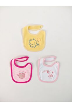 Tomuycuk %100 Pamuklu 3'lü Kız Bebek Önlüğü Yakalık Mama Önlüğü Çift Katlı Çıtçıtlı Fular Salya Önlüğü