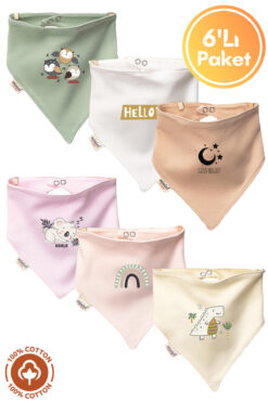 Miniel Kız Bebek Yenidoğan Penye Organik Pamuklu Baskılı Bebek Önlüğü 6'lı Set