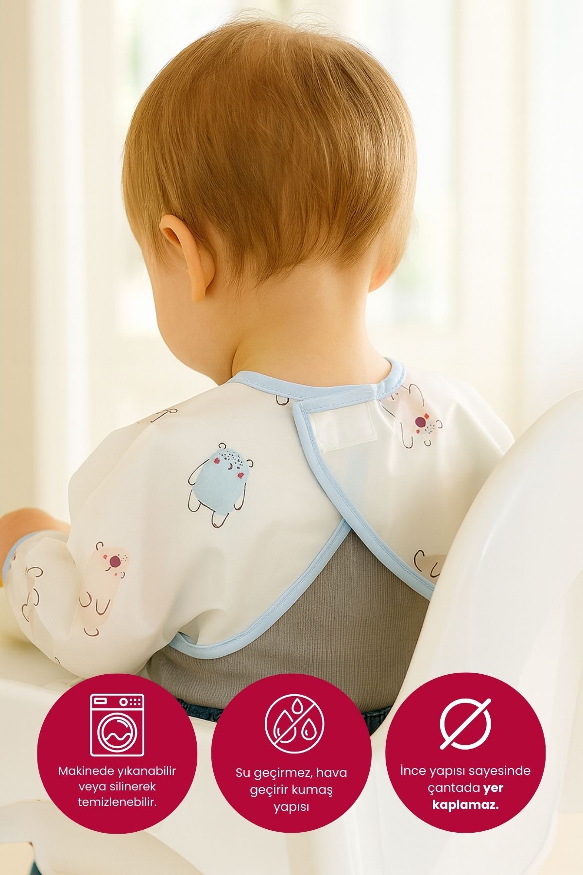 Bebekevi Su Geçirmez Tafetta Mama Önlüğü - Görsel 2