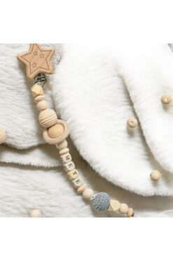 ENCİVA Doğal Ahşap Emzik Zinciri İsme Özel Bebek Askısı hediyelik yeni doğan