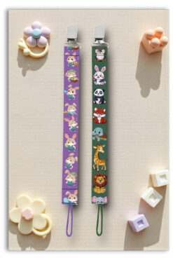 Mia Aurora 2li Set Emzik Askısı Emzik Zinciri Emzik Tutacağı Tavşan Safari Hayvanlı Mor Yeşil BYI60418