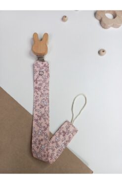 sbbaby Bebek Emzik Askısı Ahşap Klipsli Poplin Emzik Zinciri