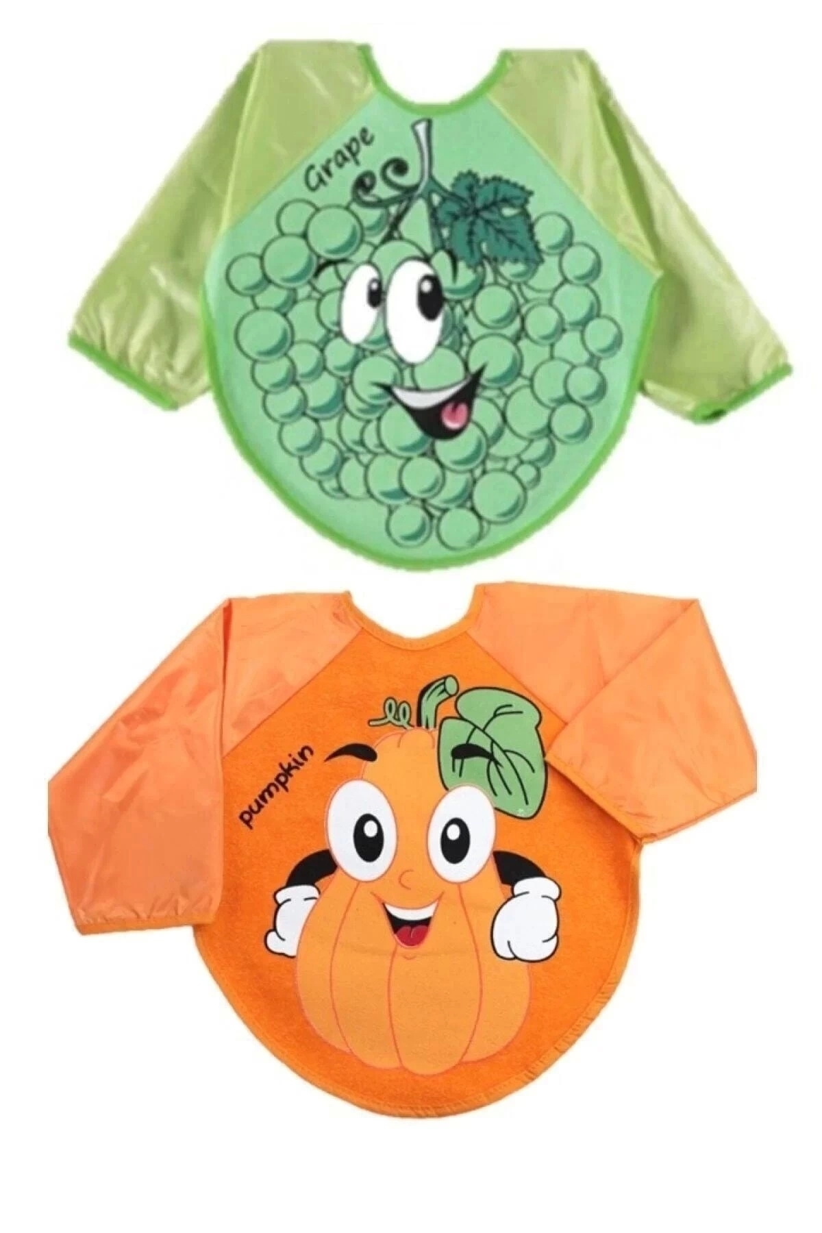 Buude Kids 2 Adet Figürlü Ve Giyilebilir Renkli Kollu Bebek Mama Önlüğü