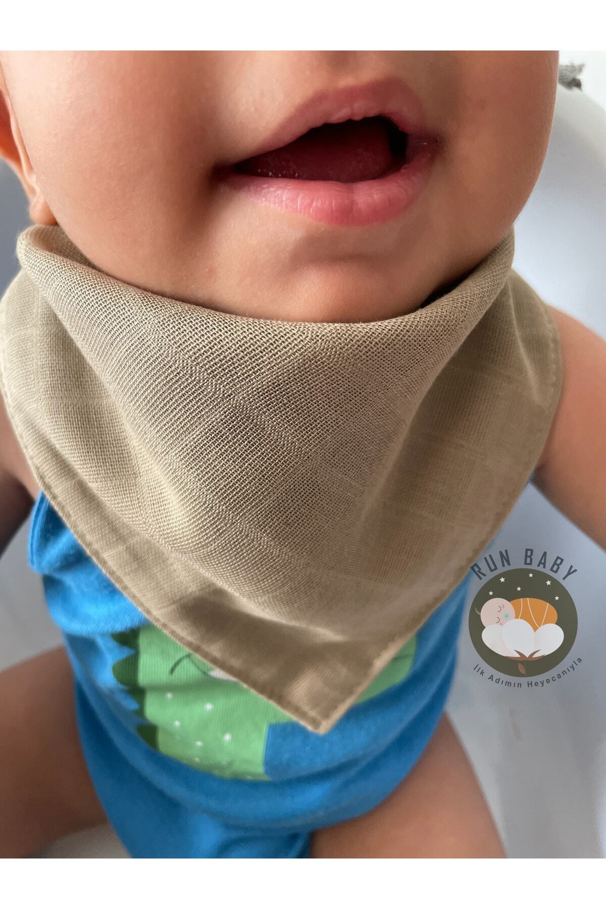 runbaby Müslin Kumaş Çıtçıtlı Bebek Salya Önlük & Fular ( Toprak Rengi )