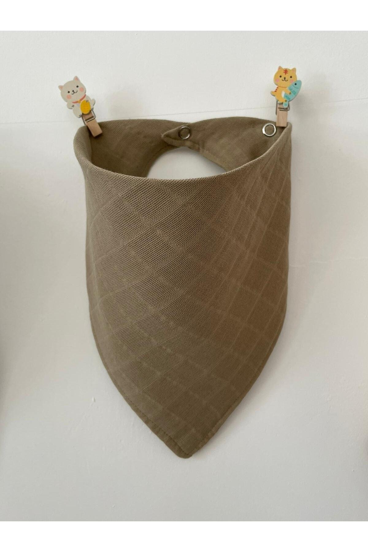 runbaby Müslin Kumaş Çıtçıtlı Bebek Salya Önlük & Fular ( Toprak Rengi ) - Görsel 2