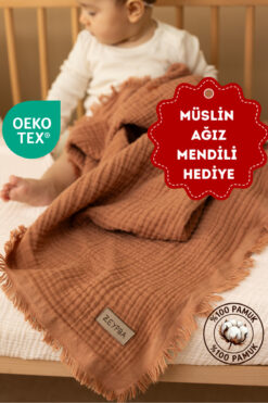 ZEYPBA Mocha Mousse Müslin 4 Katlı Müslin Bebek Müslin Çocuk Müslin 110x110cm