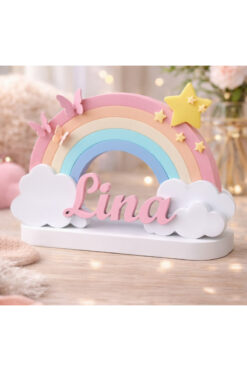 Butik İsimli Kişiye Gökkuşağı Temalı Özel Masa Dekoru - Bebek ve Çocuk Odası- Hediyelik