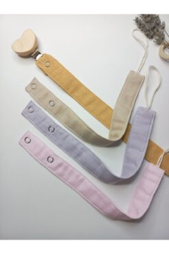 sbbaby Müslin Bebek Emzik Askısı Kalp Ahşap Klipsli 4'lü Set Emzik Zinciri HARDAL /BEJ/LİLA/PEMBE