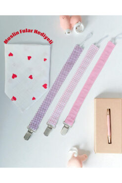 BeybiNest Emzik Tutucu %100 Pamuklu 3 lü set Emzik Askısı Fular Hediyeli