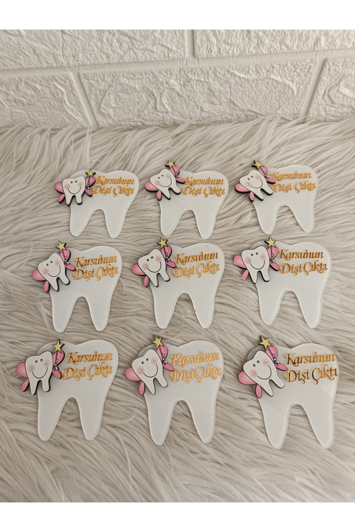 Doğrukan Hediyelik 10 adet pembe kanatlı diş pleksili diş buğdayı diş hediği hediyelik magnet - Görsel 3