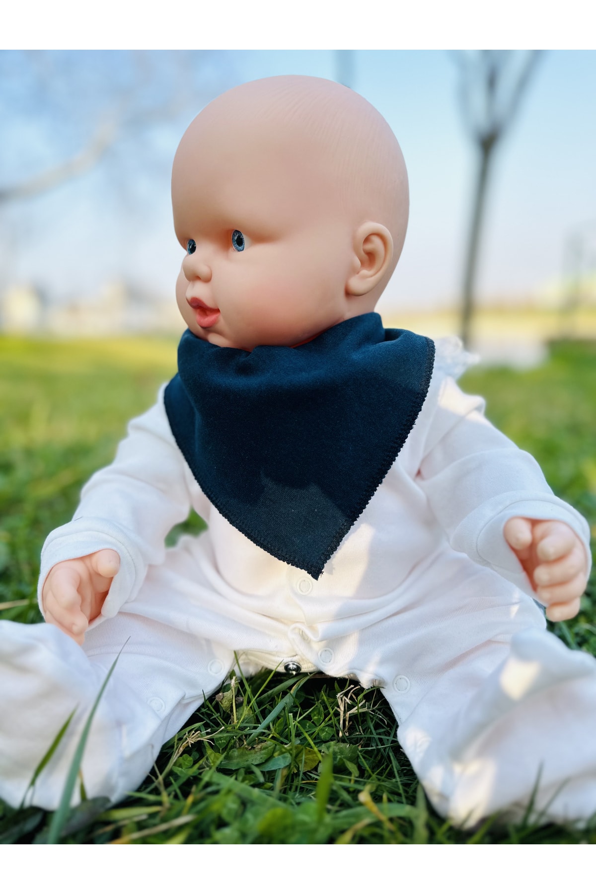 kubbe Lacivert %100 Organik Pamuk Çift Katlı Örme Kumaş Çıtçıtlı Bebek Salya Önlük & Fular