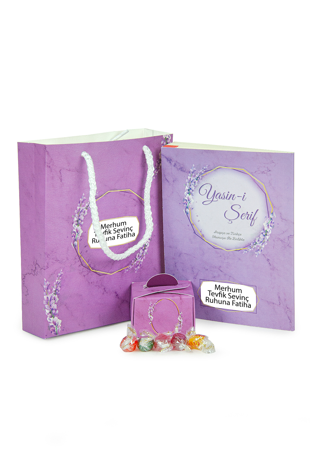 ihvan online 10 Adet İsme Özel Yasin Kitabı Seti Çantalı Şekerli Mevlüt Hediyeliği 64 Sayfa Mor