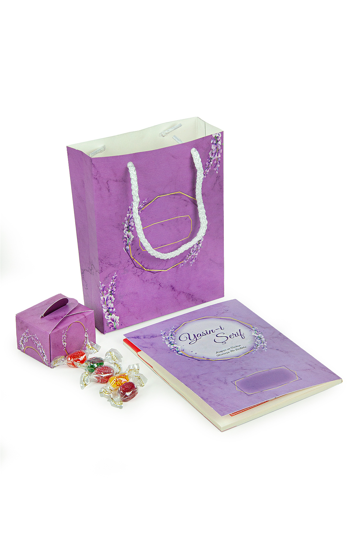 ihvan online 10 Adet İsme Özel Yasin Kitabı Seti Çantalı Şekerli Mevlüt Hediyeliği 64 Sayfa Mor - Görsel 2