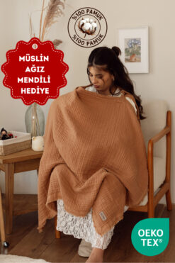 ZEYPBA Sütlü Kahve 4 Katlı Müslin Emzirme Örtüsü & Müslin Puset Örtüsü Muslin Örtü Püsküllü