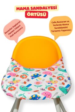 Apronica Mama Sandalyesi Örtüsü Sevimli Mantar Baskılı Desen Mama ve Aktivite Önlüğü