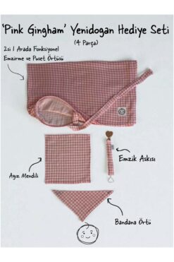 THELAKIDS Pembe Pötikare Baskılı Müslin Kumaş Bebek Seti - 4 Parça