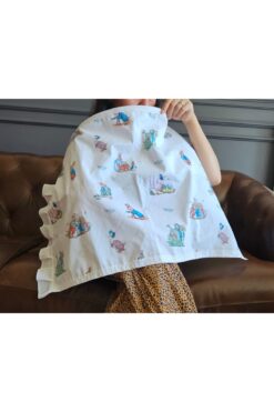Leylace Mavi Peter Rabbit desenli pamuk poplin kumaş, balenli bebek emzirme önlüğü, örtüsü 12