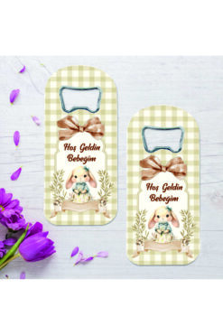 ege ajans tasarım 10 adet (kartlı ve jelatinli) tavşan konsept bebek doğum yaş günü 1 yaş hediyelik açacak magnet