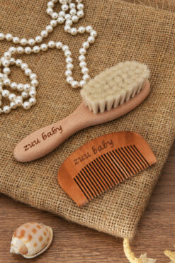 Zuu Baby Bebek Tarağı Ve  Ahşap Tarak 2 li Set  %100 Keçi Kılından T1