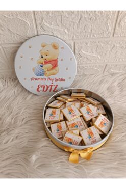 Doğrukan Hediyelik 50 li metal kutuda winnie the Pooh baskılı bolçi marka yenidoğan doğum günü Mevlüt çikolatası