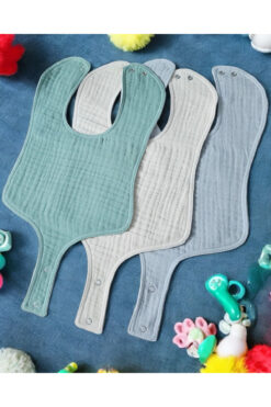 BeybiNest %100 Pamuklu 4 Katlı Multi Muslin Sıvı Geçirmez Mama Önlüğü Emzik Tutuculu 3 lü Set.