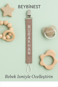 BeybiNest Kişiye Özel Nakış İşlemeli İsimli Emzik Tutucu , İsimli Emzik Askısı