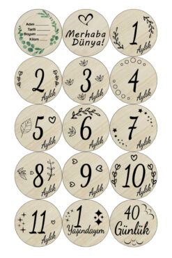 kutuTR Notpa Aylık Bebek Kartları Bebek Ay Kartları Hamile Seti 15 Kart