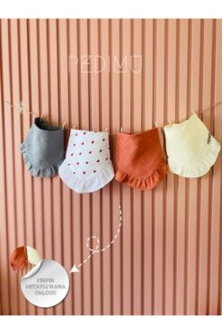 Pedimu 4'lü Bebek Fırfır Detaylı Müslin Kumaş Çıtçıtlı Bebek Salya Önlük & Fular