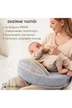 Mamiko Emzirme Yastığı, Visco Yastık, Yıkanabilir Kılıf, Memory Foam, Güvenlik Bariyerli Geniş Minder