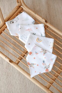 ESTİ Baby 4 Adet Müslin Çift Çıtçıtlı %100 Pamuk Bebek Mama / Salya Önlüğü, Fular, Yakalık