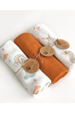 Bee collection 3'lü Müslin Örtü Gökkuşağı 2-turuncu-tavşanlı