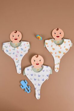 e&f Store Erkek Bebek 3'lü Sıvı Geçirmez Emzik Tutucu Mama Önlüğü