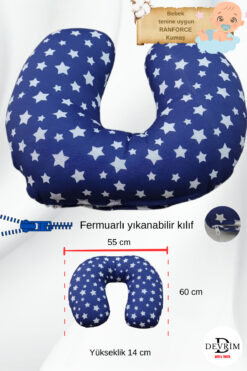 DEVRİM OLİVYA TEKSTİL Mavi Çift Taraflı Emzirme Yastığı ve Bebek Destek Minderi, Hamilelik Yastığı