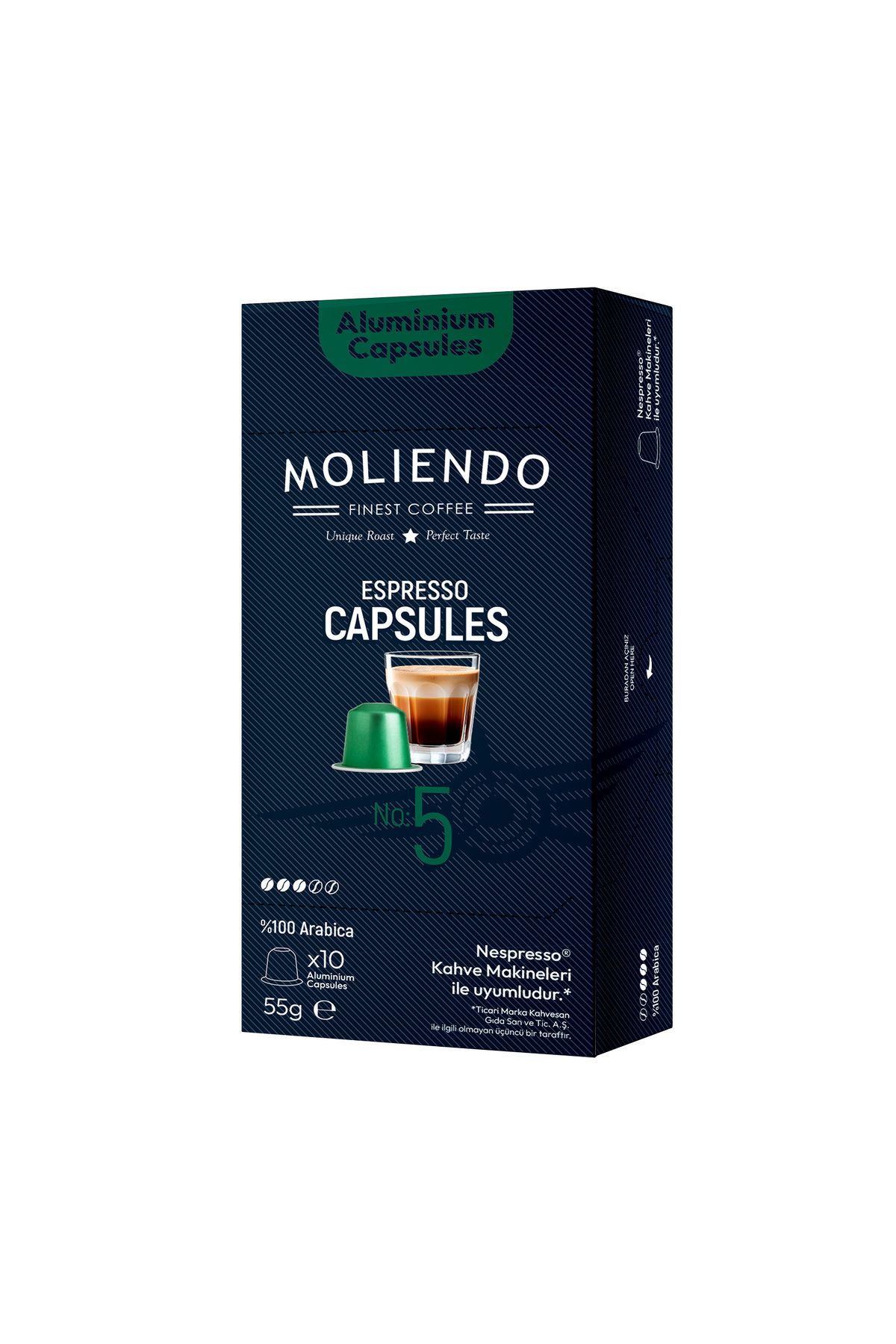Moliendo Finest Coffee Alüminyum Kapsül Kahve No:5 (10 Adet Nespresso Uyumlu Alüminyum Kapsül Kahve)