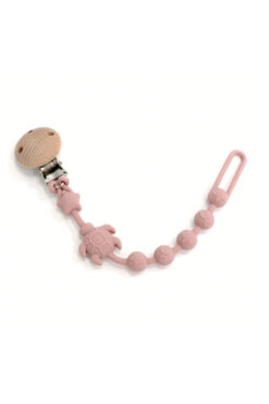 The Cloudish Shop Silikon Emzik Askısı Emzik Tutucu (Asılabilir, Ahşap Klipsli) Kaplumbağa Turtle Açık Pembe