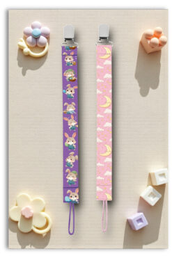 Mia Aurora 2li Set Emzik Askısı Emzik Zinciri Emzik Tutacağı Tavşan Ay Bulut Desenli Mor Pembe BYI64061