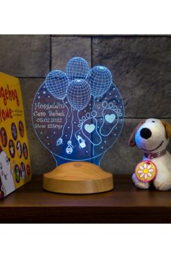 SEVGİLAMBASI Yeni Doğan Bebek Hediyesi, Erkek Bebeğe Hediye, Hoş Geldin Bebek Hediyesi 3 Boyutlu Led Lamba
