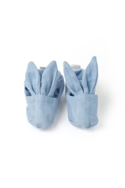 DEUX LAPINS % 100 Pamuk Tavşan Kulaklı Müslin Bebek Patik – Endless Blue -düz Mavi 6-12 Ay