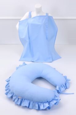 Umaybebek Emzirme Yastığı, Emzirme Önlüğü Set - Pamuklu Kumaş - Mavi Fırfırlı