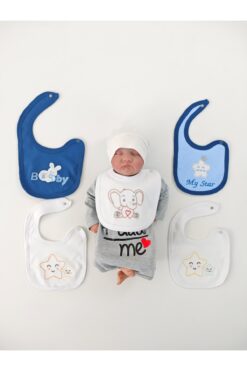 Tomuycuk %100 Pamuklu 5'li Erkek Bebek Önlüğü Yakalık Mama Önlüğü Çift Katlı Çıtçıtlı Fular Salya Önlüğü