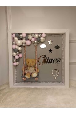 şatafat design Bebek Kapı Süsü Bumble Salıncaklı Gri Pembe