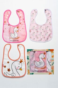 Mai Perla Kuğu Temalı Kare 3 Parça Microfiber Mama Önlüğü Kendi Kutusunda Su Geçirmez Çıtçıtlı