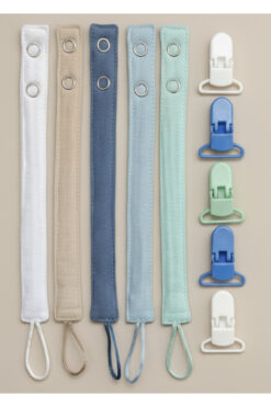 Joyous Mom Kids 5'li Yıkanabilir Renkli Emzik Askısı Emzik Zinciri %100 Pamuk (5 Askı 5 Klips)