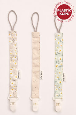 MyVera Papatyalar - Vizon Puantiye - Plastik Klipsli Emzik Askısı Seti - 3'lü Emzik Zinciri Seti